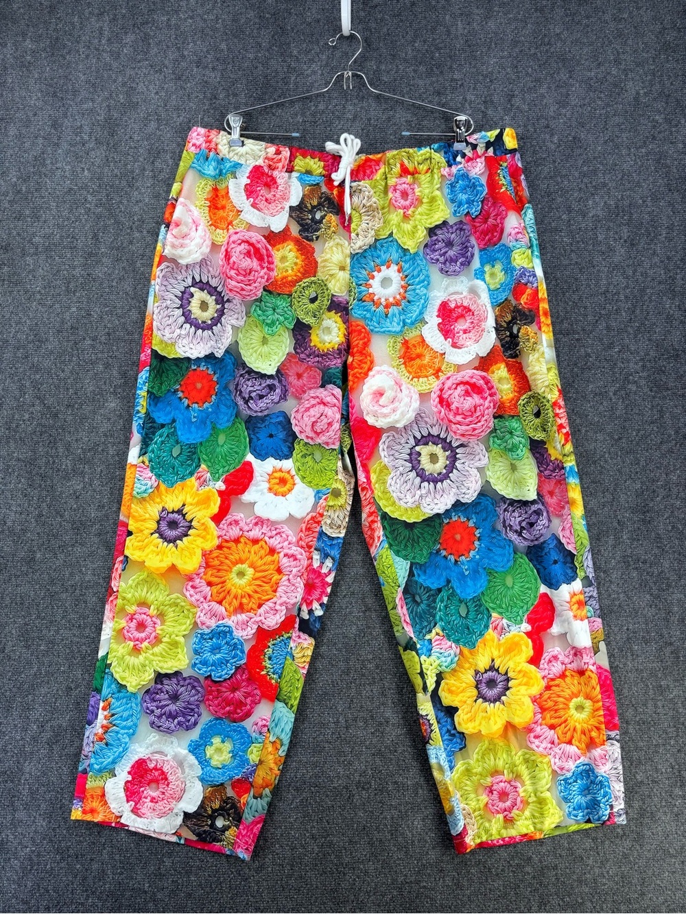 Colorful Crochet Floral AOP Pull On Pants Women’s Plus 5X Lightweight Comfy